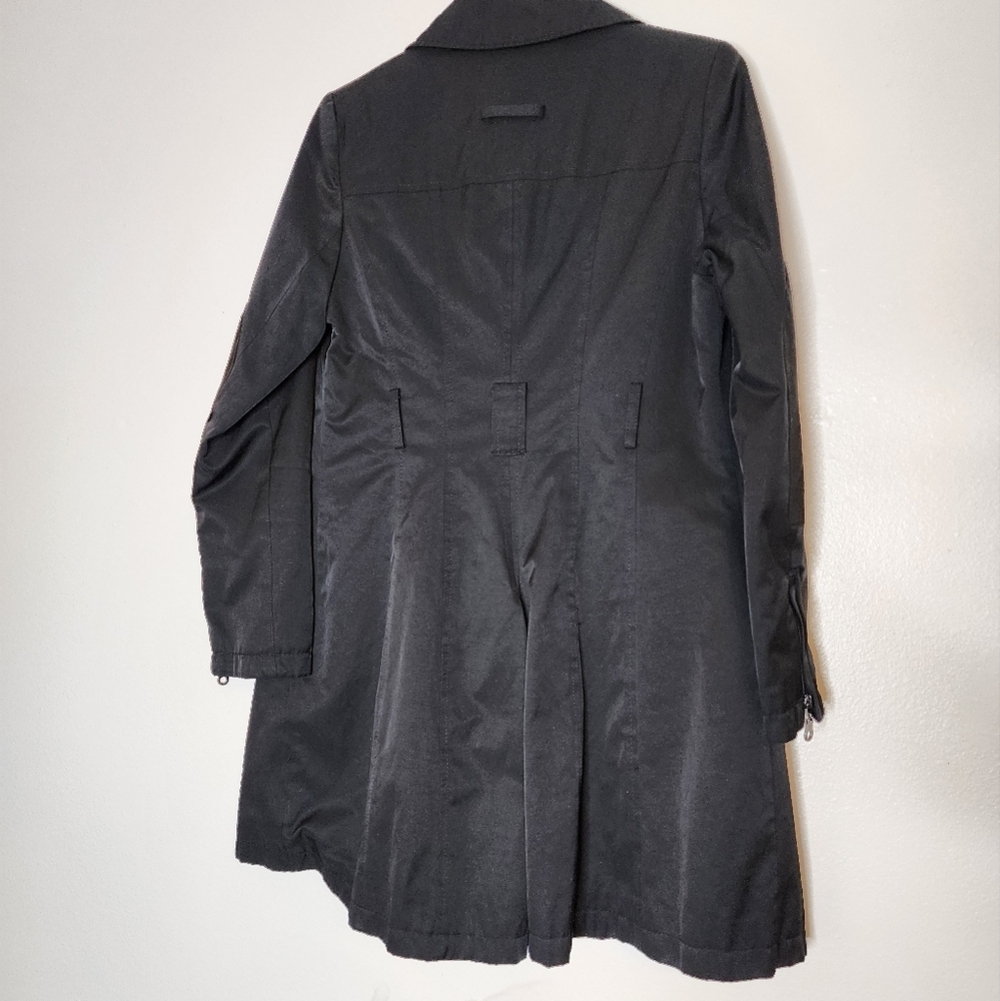 DKNY Black Trench Coat Classic Tailored Design Double Breasted Military Zippers - Picture 9 of 16